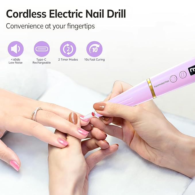 Professional Electric Nail Drill File, Cordless Nail Drill Machine kit for Acrylic Gel Dip, 12 in 1 Nail Machine Kit Portable Rechargeable Manicure Pedicure Tools for Home Salon(Purple)