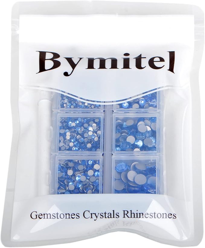 Bymitel 5000 Pieces 6 Mixed Sizes Glue Fix on Glass Rhinestones Round Crystal Gems Flatback for DIY Jewelry Making with one Picking Pen(6-Sizes 5000PCS, Lt. Sapphire)
