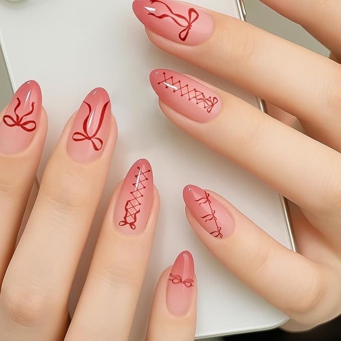 PH PandaHall 3pcs Bows Nail Stamping Plates Bowknot Print Nail Stencils Ribbons Bow Manicure Art Templates Bow-Tie with Heart Cherry Nails Art Stencils for Women DIY Manicures Salon Design