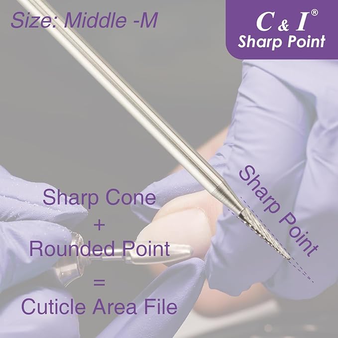 C & I Nail Drill Sharp-Point Bit Efile of Electric Nail Drill Machine Nail Techs Tool for Preparation, Extension or Cuticle Care (Middle -M)