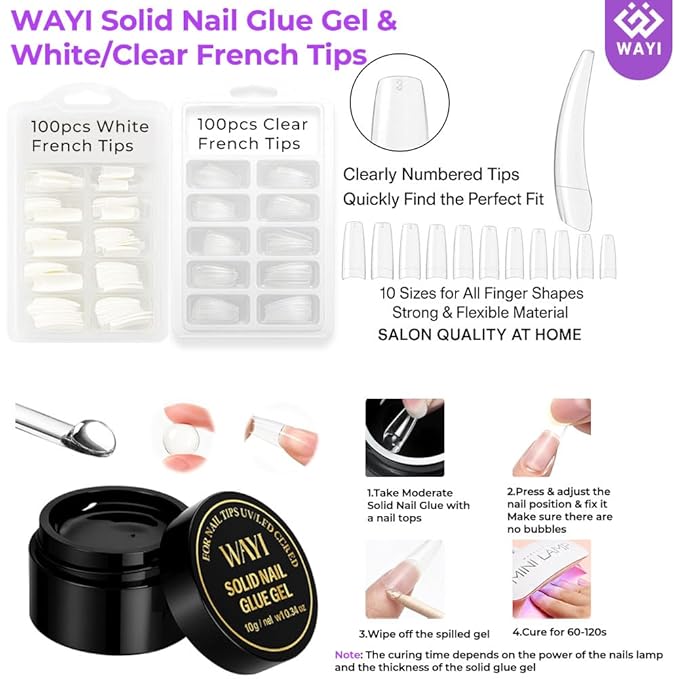 WAYI Acrylic Nail Kit for Beginners, Acrylic Powder & Liquid Set – 58ml Monomer Liquid, 4×15g Pink/White/Clear/Nude Powders, Brushes, Base & Top Coat, Solid Glue Gel, Tips, Forms, Glass File