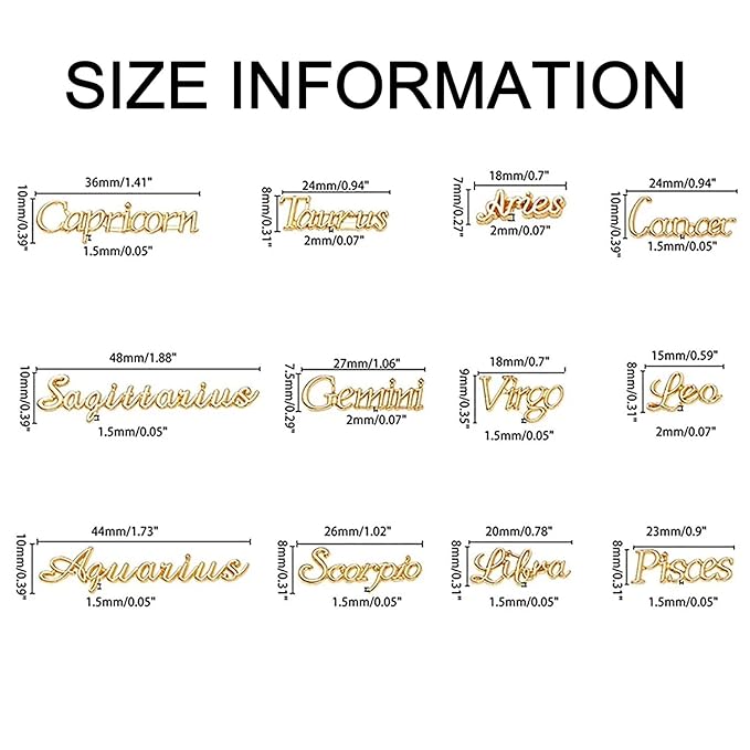 24 Pieces Gold Alloy Zodiac Nail Charms 12pcs Zodiac Signs Nail Studs 12pcs Constellation Words Charms Twelve Constellation Nail Charms for Women Girls Nail Art