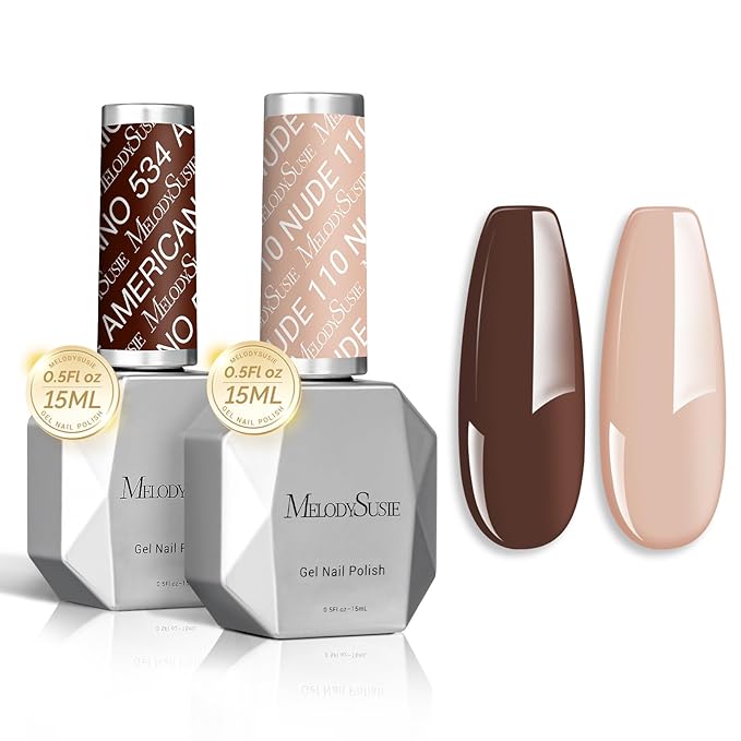 MelodySusie Thick Gel Nail Polish Set- 2 Pcs 15ML Brown & Nude Gel Polish Set Soak Off UV LED Brown Gel Polish Christmas Gift for Women Nail Art Manicure Salon DIY Nail Design Decoration at Home
