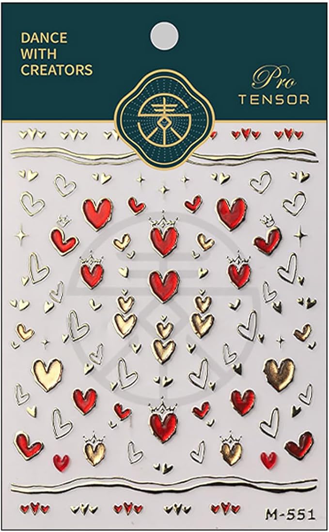 Valentine's Day 5D Heart Nail Art Stickers - Gold, Pink & Bronzing Star Moon Designs for Women & Girls - Self-Adhesive DIY Nail Decals