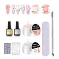 Solid Nail Builder Gel Set, Nudepink & Clear Nail Extension Gel with Nail Art Tools, DIY Non Stick to Hand for Nail Art, Solid Builder Gel for Long Lasting Manicures Nail Enhancement Gel Poly Nail Gel