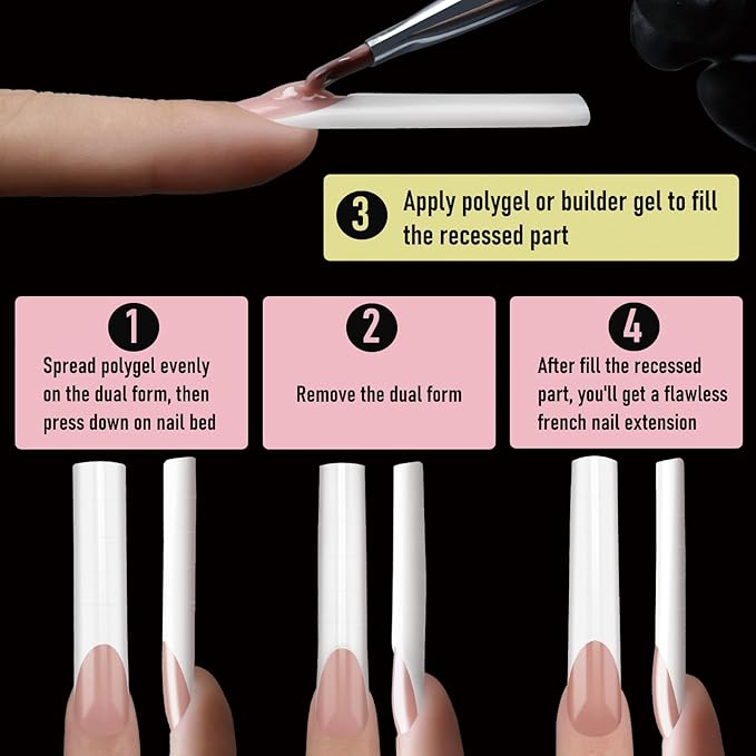 Straight Polygel Dual Nail Forms Square, Reusable Nail Molds with French Guidelines for Poly Gel Builder Gel Acrylic Nail Extension,15 Sizes 150Pcs