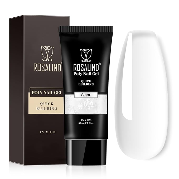 Clear Acrylic Poly Nail Gel, ROSALIND 2.7 oz Poly Extension Gel for Nail Art Decoration, Nail Thickening Extension Builder Clear Gel Easy to DIY Use at Home Need UV Lamp