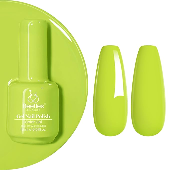 Beetles Green Gel Nail Polish - Fresh Greenery 15ML/0.51Fl Oz, Light Green Gel Nails Polish, Neon Lime Color Soak Off UV LED Lamp St Patricks Day Nails Art, Long-Lasting Manicure Salon Spring Nails