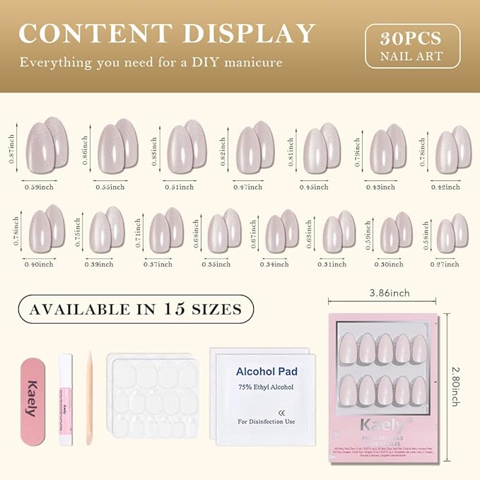 evpct Cat Eye Press on Nails Almond Short, Cat Eye Stick on Nails Press on, Nude Pink Glitter Short Almond Press Stick on Nails, Fake Nails Press ons with Kits, 30Pcs Reusable Acrylic Fake Nails Kit
