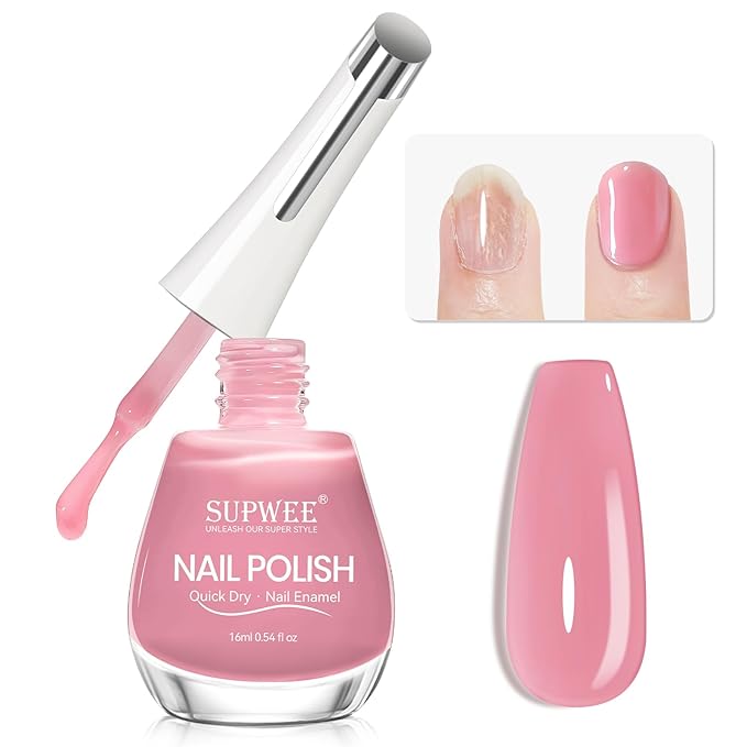 Pink Regular Nail Polish Non Gel, Quick Dry Finger Nail Lacquer Glossy Salon Manicure DIY at Home 0.54 fl.oz