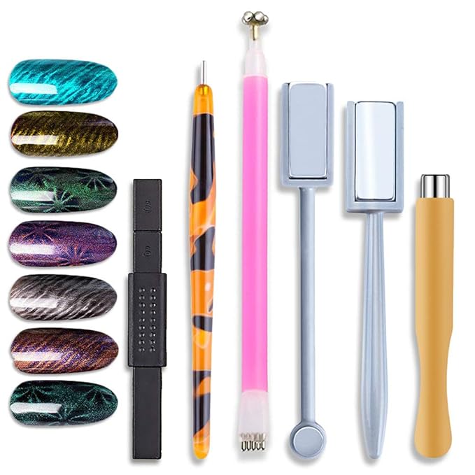 WOKOTO 6Pcs Dual-Ended Nail Magnet Pen For Gel Nail Polish 3D Cat Eye Painting Flower Nail Art Magnetic Stick Manicure DIY Tools