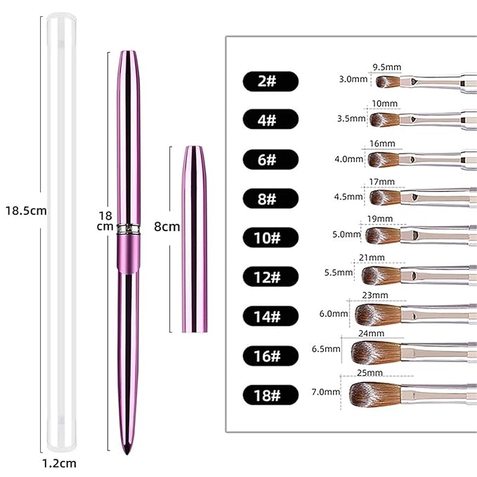 100% Pure Kolinsky Acrylic Nail Brush Size 12, Hair Acrylic Crystal Chrome Purple with Silver Ferrule Round Shaped for Women Girls Manicure Tools Accessories