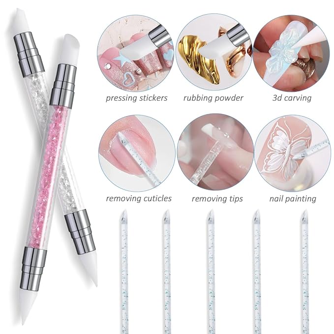 Solid Builder Gel Kit, 6 Colors Non Sticky Hand Solid Builder Gels for Nails Aurora Blue Pink Pearl White Hard Gel With Silicone Carving Pen 3D Sculpting Nail Art Starter Kit