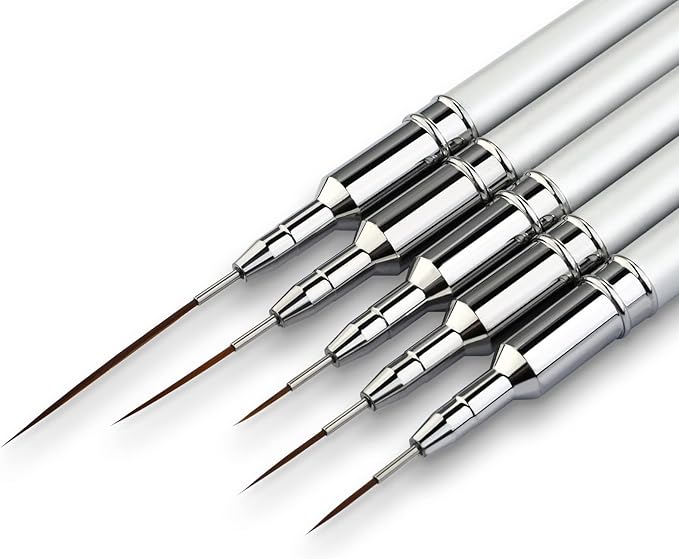 5PC Nail Art Brush Set - Long Lines, Liner, UV Gel Polish, Metal Handle, Sizes 7/9/11/15/25mm