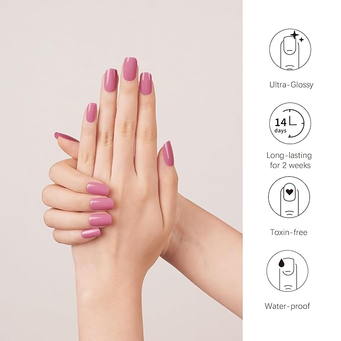 DANNI & TONI Semi Cured Gel Nail Strips Fuchsia (Pink Lemonade) Glossy Gel Nail Wraps 28 Stickers
