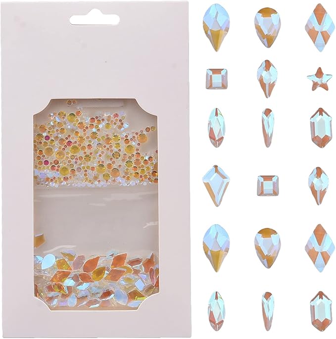 820pcs Aurora Nail Art Small Flatback Crystals Rhombus Square Star Shaped Gemstones 3D Manicure DIY Decoration Home Salon Accessories Supply