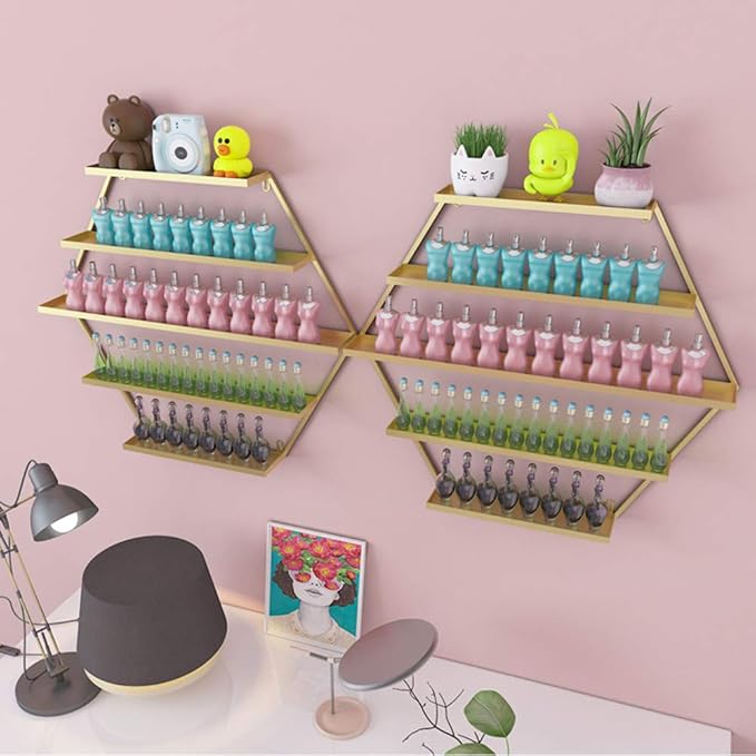 Metal Wall-Mounted Nail Polish Shelf and Essential Oil Rack, Used in Nail Salon, Beauty Salon, Home Perfume/Cosmetics/Beauty Supplies/Spices Collection Display Rack
