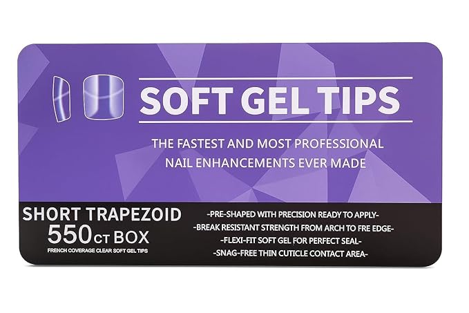 Gel Nail Tips Shape, 550 Pcs Half Matte Pre-Etched Press On False Nails, Full Cover Acrylic Nail Tips Kit for Nail Extensions, DIY Salon Nails. (Short Trapezoid, Clear)