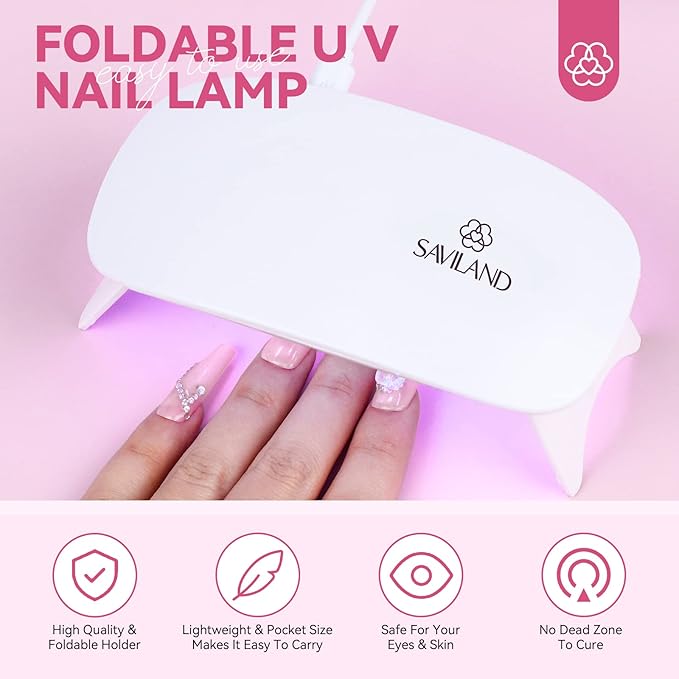 SAVILAND Acrylic Nail Kit with Everything: Complete Nails Kit Acrylic Set For Beginners & Enthusiasts Gel Polish Set U V Lamp, Nail Brushes, and Decorations for DIY Home Salon