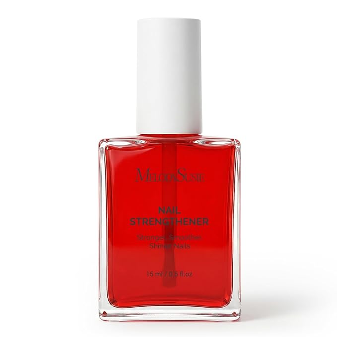 MelodySusie Nail Strengthener and Growth Treatment, 2-in-1 Ridge Filling Base Coat & Glossy Concealer Polish for Damaged Nail Repair and Healthy Shine,Gifts for Women 15ml 0.5 Fl Oz Red