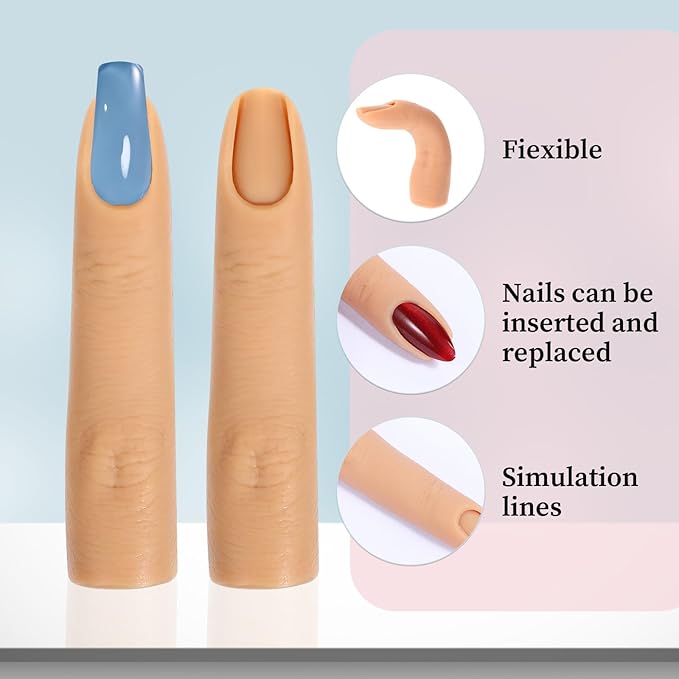 Giantree 2 PCS Silicone Practice Fingers for Acrylic Nails, Fake Training Nail Practice Finger Model, Flexible Bendable Mannequin Finger Soft Silicone Fake Fingers for Nails Art DIY