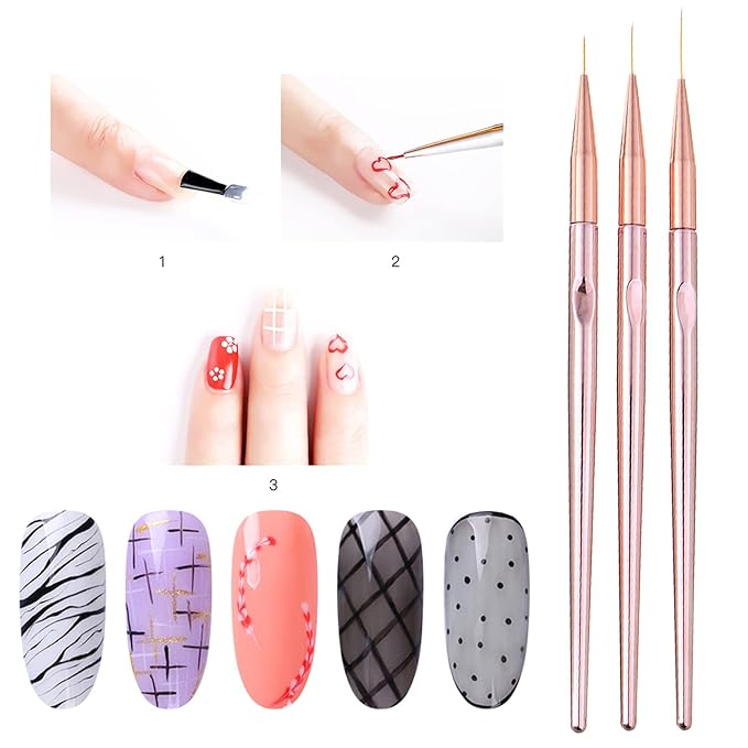 SILPECWEE 5Pcs Ombre Nail Brush Nail Detail Brush Nail Art Brushes Nail Design Brushes Nail Painting Liner Brush for Acrylic Nails Thin Nail Pen Nail Art Tools