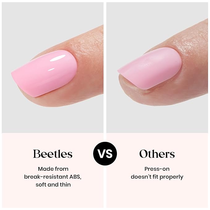 Beetles Press On Nails Kit - Candy Mix | 720Pcs 24 Colors Short Square Press On Nails | 15 Sizes French Glossy Glitter With Nail Glue & Nail Tabs Stickers, Fake Nails Kit Art For Women