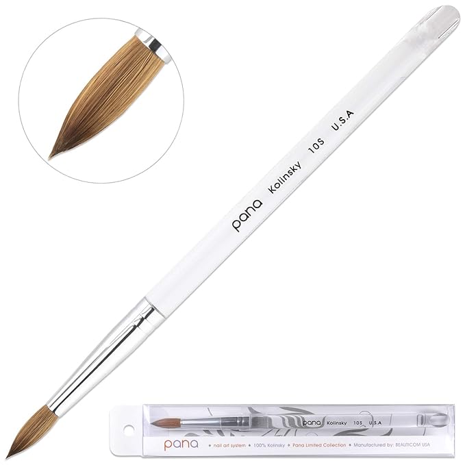 PANA Pure Kolinsky Hair Nail Brush - Round Clear Acrylic Handle (Size 10) - Nail Brush for Nail Application, Nail Extension, Manicure Pedicure Salon Beginner and Professional
