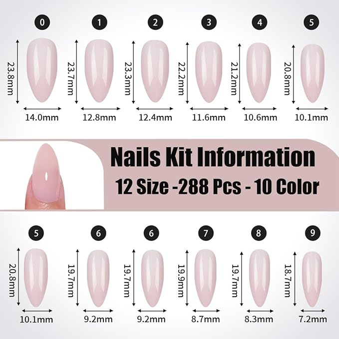 288Pcs Almond Press on Nails Medium Fake Nails 10 Color Nude False Nails Full Cover Acrylic Stick on Nails Nude Nail Press ons Handmade Full Cover Acrylic Glue on Nail for Women Manicure 10 Packs
