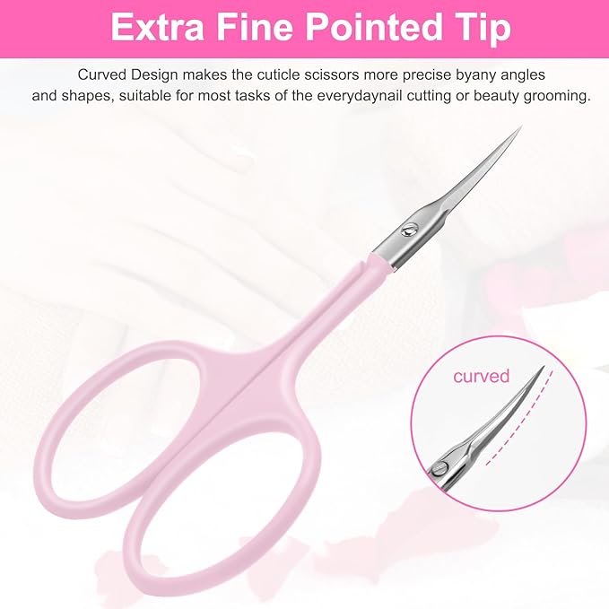 CGBE Manicure Scissors, Extra Fine Eyebrow Scissors for Grooming, Curved Blade Nail Scissors Precise Pointed Tip Grooming Kit for Eyebrow, Eyelash, Trim Nail and Dry Skin, Pink