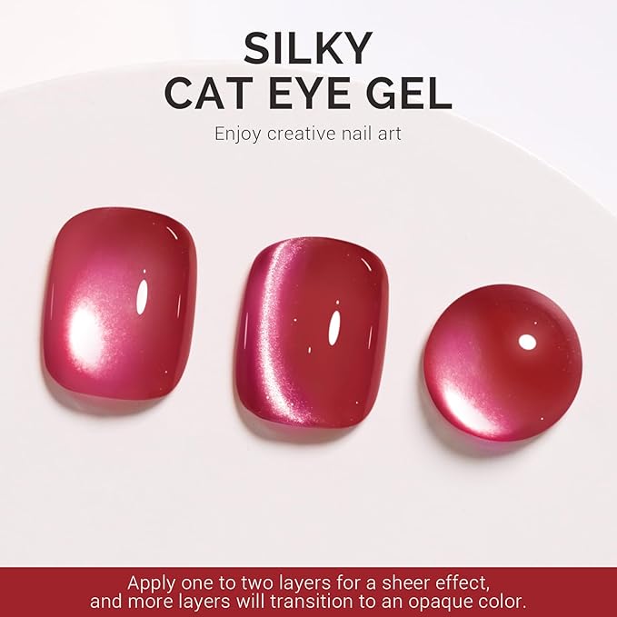 MelodySusie Silky Cat Eye Gel Nail Polish, Rosy Pink Glitter Holographic Magnetic Nail Polish with Magnet, 0.5 Fl Oz UV Gel for Nail Art Manicure Salon DIY at Home B5603