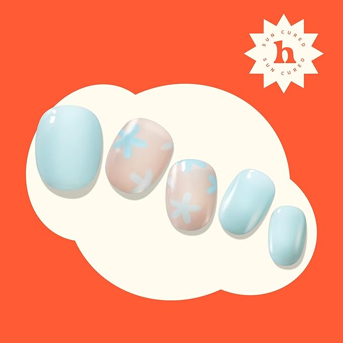 Heyhae Semi Cured Gel Nail Strips | No LED Lamp Needed | Spring, Marble, Pink | Easy Apply & Remove, Salon Quality | Includes 28 Strips, 1 Prep Pads, Nail File & Wooden Stick - Hey, Daisy Days