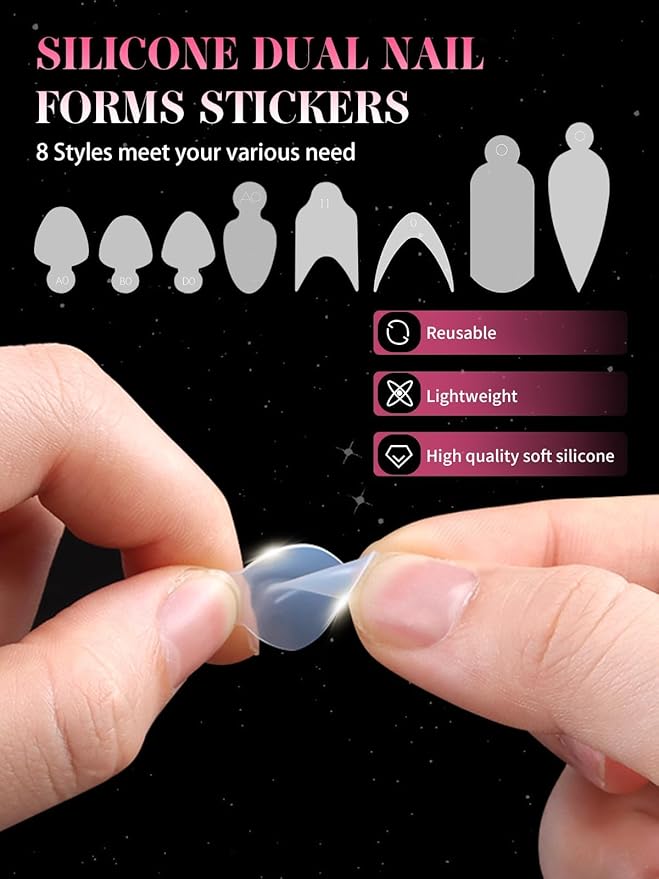 EBANKU Dual Nail Form Kit, 288PCS Poly Nail Gel Forms for French Nails, 12 Styles Dual Forms Silicone Reusable Pads, 5PCS Nail Clips, Gel Brush Pen Nail Files Buffer, Nail Extension Kit for Beginner