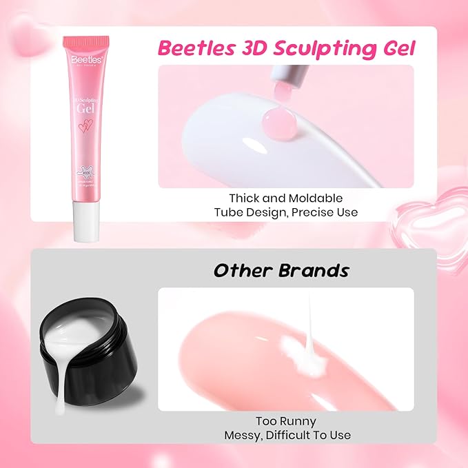 Beetles Pink 3D Nail Sculpting Gel for 3D Gel Nail Art, 15ml Professional Pink Sculpt Gel Easy One-Step Shaping No Wipe U V/LED Cure for DIY Salon Gifts for Women