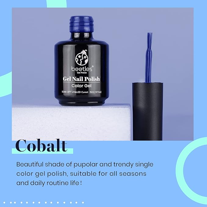 Beetles Blue Gel Nail Polish, 1 Pcs 15ml Cobalt Blue Color All Season Gel Polish Nail Art Manicure Salon Soak Off DIY Nail Uv Design at Home Gift for Women