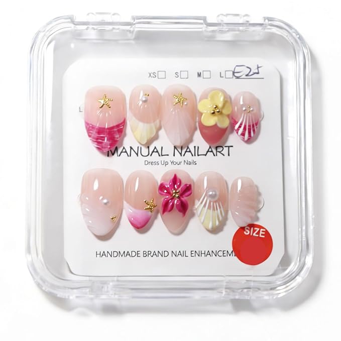 10 Short Handmade Press On Nails | with 3D Floral and French design False Nails | Skip Salon Trips, Easy to Apply & Remove, Reusable (251206, S)