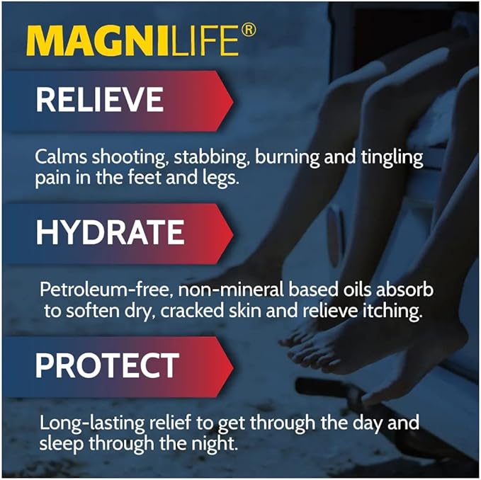 MagniLife Pain Relieving Foot Cream, 8 oz Tube, Soothing Relief for Soreness, Pain, Burning, Tingling, Itching or Sensitivity in Feet & Legs, Moisturizing & Hydrating Foot Cream, No Petroleum