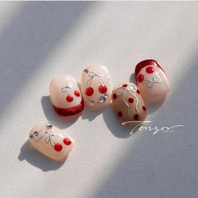 Cherry Nail Sticker Strawberry Nail Decals Silver Nails Art Stickers with Jerry Design 5D Embossed Fruit Nail Art Decal for Women Girls Kid Spring Summer Manicure Supply Decoration Accessories