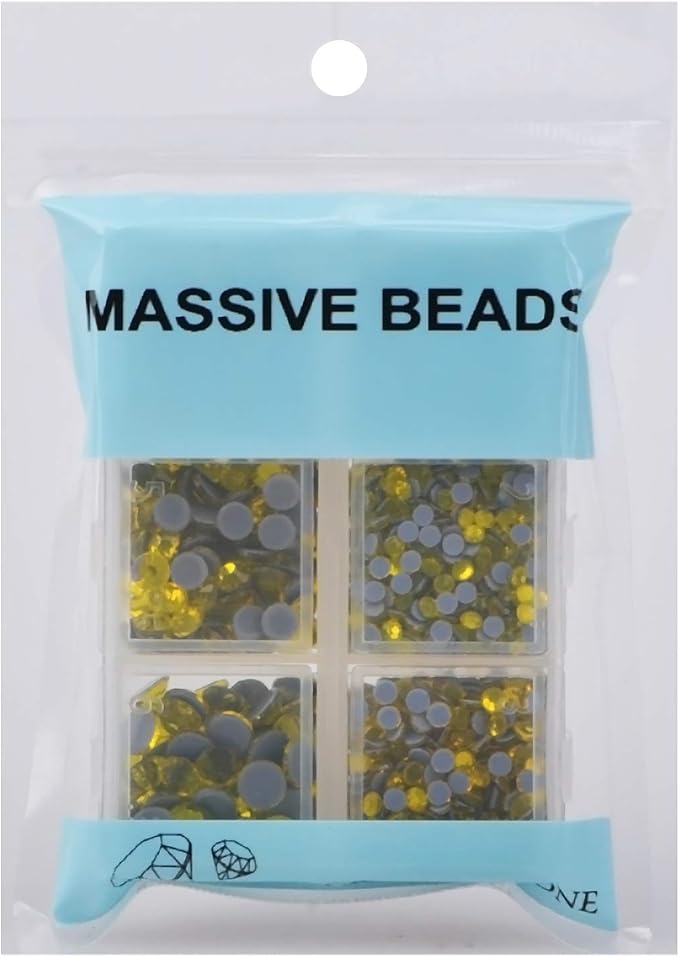 4000pcs Mixed Size Hot Fix Round Crystals Gems Glass Stones Hotfix Flat Back Rhinestones (Yellow)