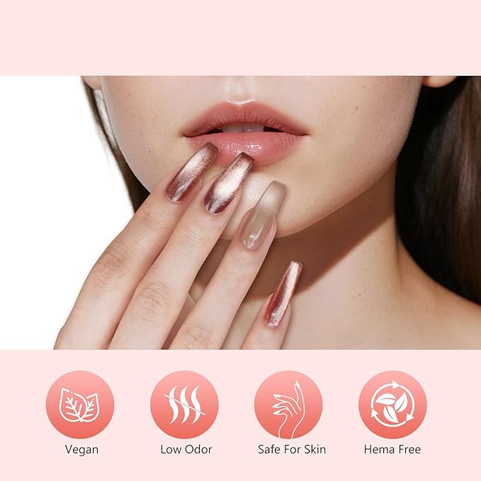 6Pcs One step Cateye Gel Nail Polish Set Valentine's Day gift DIY at home are Gold Brown Yellow For Holiday Party Sparkle Manicure Kit Soak off Uv Nail Art Design Gifts for Women