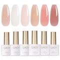 GAOY Milky Jelly Nude Gel Nail Polish Set, 6 Transparent Colors Sheer White Pink Soak Off UV Light Cure Gel Polish Kit for Salon and Nail Art DIY at Home
