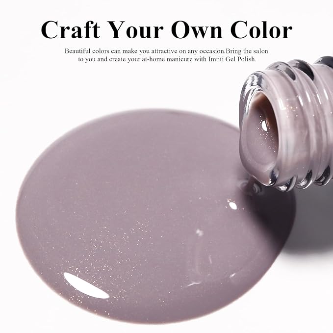 Imtiti Glitter Gel Nail Polish, 0.5 Fl Oz Grey Brown Glitter Gel Polish Soak Off LED U V Gold Shimmer Sparkle Nail Gel Polish DIY Nail Art Starter Manicure Salon Gel Nail Polish Kit