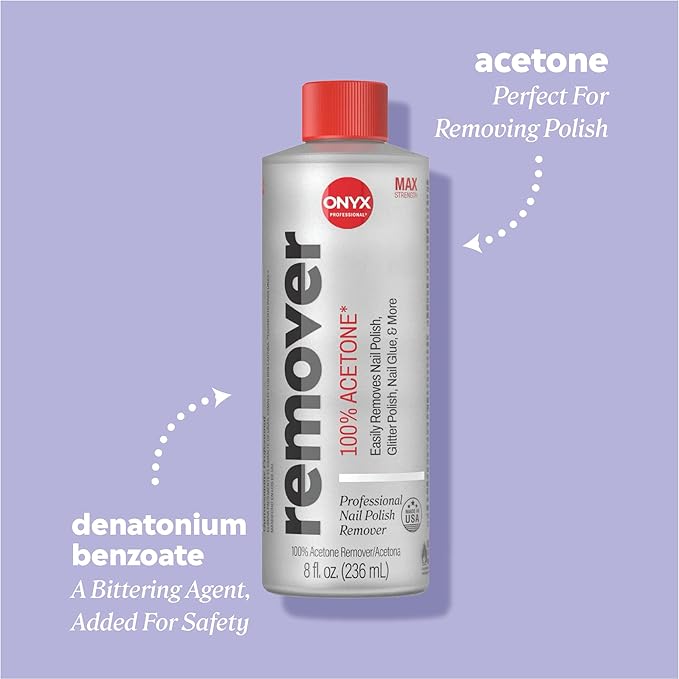 Onyx Professional 100% Pure Acetone Nail Polish Remover Kit with 7 inch Nail File, 8 fl oz - Made in USA, Maximum-Strength Gel Polish Remover, Artificial & Glitter Nail Polish