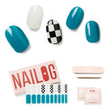 NAILOG Semi Cured Gel Nail Strips (20 Extra Long Checkered Polish Stickers/Wraps) │ Glossy & Long Lasting Soft Gel Finishing (Full Speed)