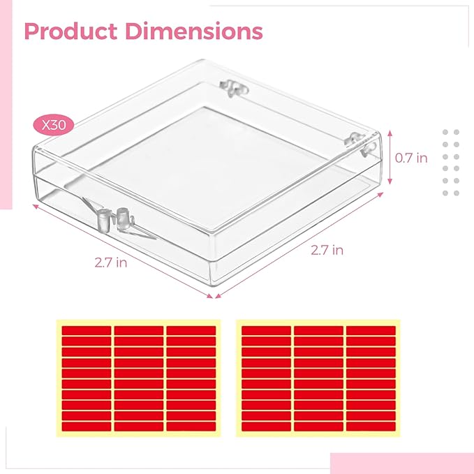30 PCS Press on Nail Storage Boxes, Clear Nail Container with Double-Sided Tape, Acrylic Artificial Nail Display Box, Transparent Acrylic Nail Organizer Case, Small Acrylic Box for Nail Salon