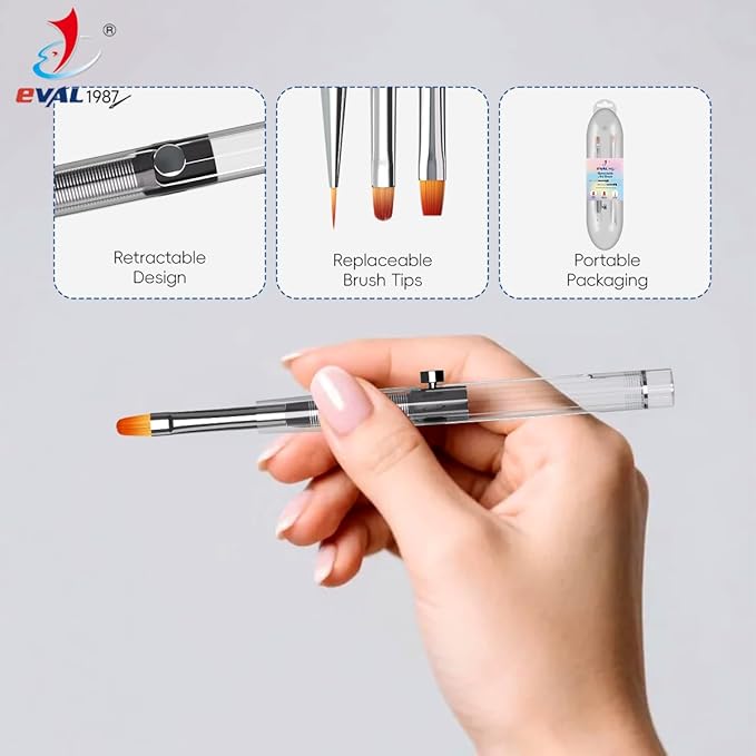 Nail Art Brushes Set, YIHUALE Push Contact Builder Nail Extension Gel Brush, Gel Polish Art Design Pen Painting Tools, Nail Art Liner Brush and Dotting Pen for Salon, DIY (White, 1+2)