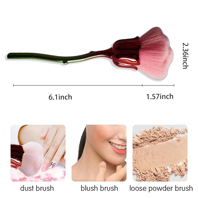 WOKOTO 2pcs Red And Gold Rose Nail Dust Brushes for acrylic nails Make Up Brush Set Nail Art Powder Remover Brushes Soft Foundation Brush Cleaning Dust Cleaner Brush For Nails Trimming Cleaning Tools