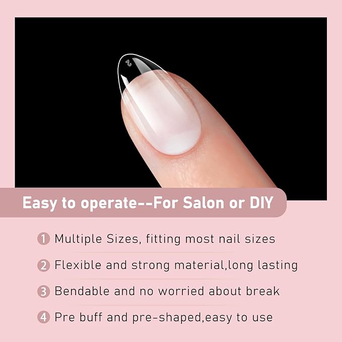 Almond False Nail tips-Half matte nail extension tips full cover almond nail tip kit press on 10 sizes 600pcs pre-shaped Almond nail tips set false nail tips for nails Salon Or Home DIY