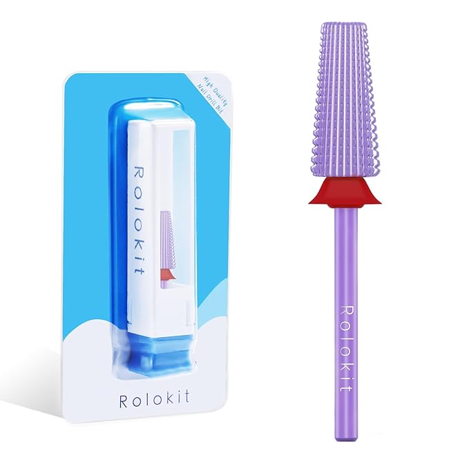 5 in 1 Nail Drill Bit, 3/32'' Professional Carbide Tungsten Drill Bit Nail Tech, Two Way Rotate Cuticle Gel Remover Drill Bit for Manicure Pedicure Acrylic Nail Poshling(Purple, Fine-F)