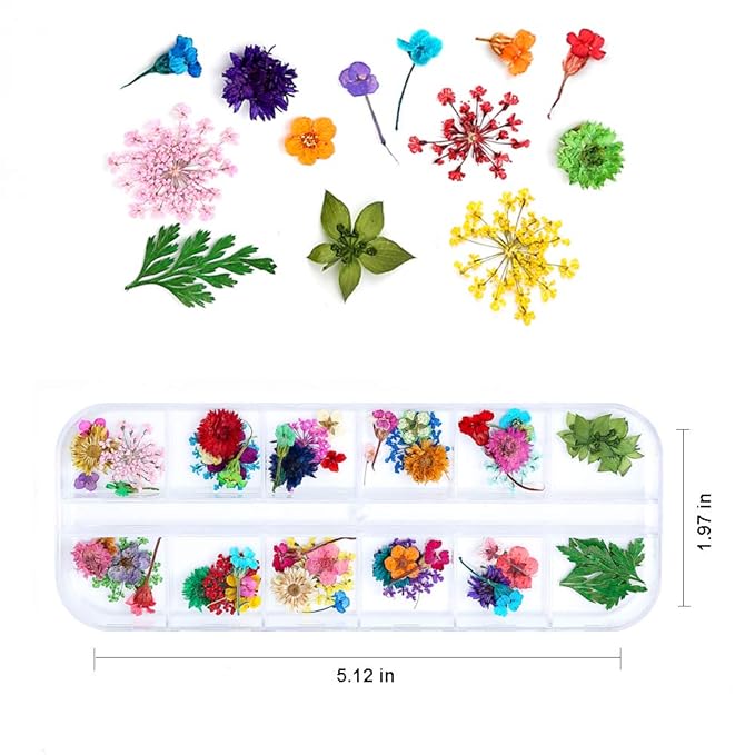 86 Pcs Dried Flowers Nail Art 51 Colors 3D Dry Flowers for Nails 2 Boxes Small Tiny Dried Flowers for Nail Art Little Pressed Real Natural Flower Nail Art Design Decoration Supplies